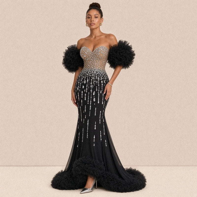 Robe de soirée sirène SAKIWE, coloris noir, vue de face