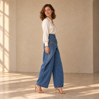Jean cargo bleu porté de profil