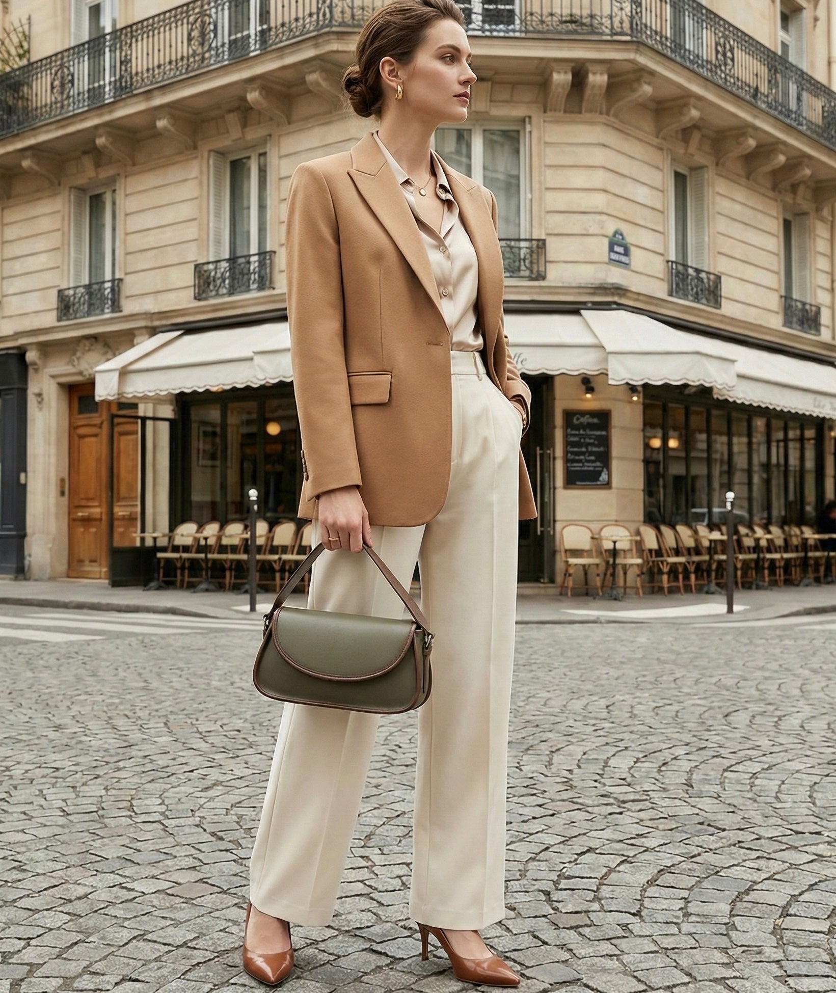 Sac à main ou Épaule Besace Lignes Épurées Vert Olive _ SAKIWE