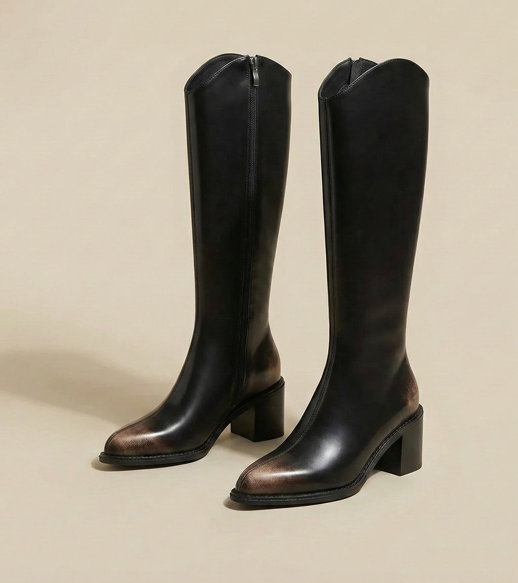 Bottes cuir patiné cavalière intemporelle porté - Sakiwé