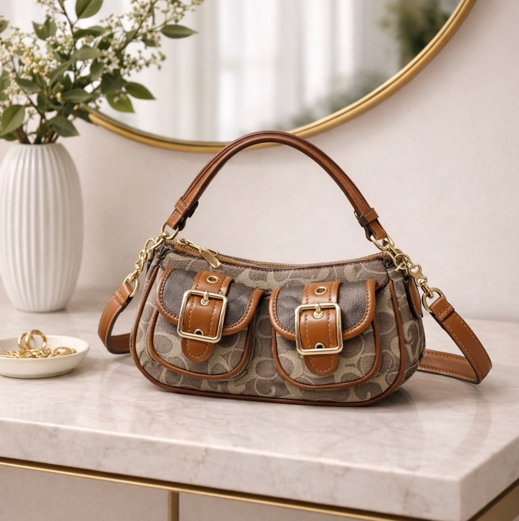 Sac à Main Cuir Pleine Fleur Marron Camel détail produit - Sakiwé