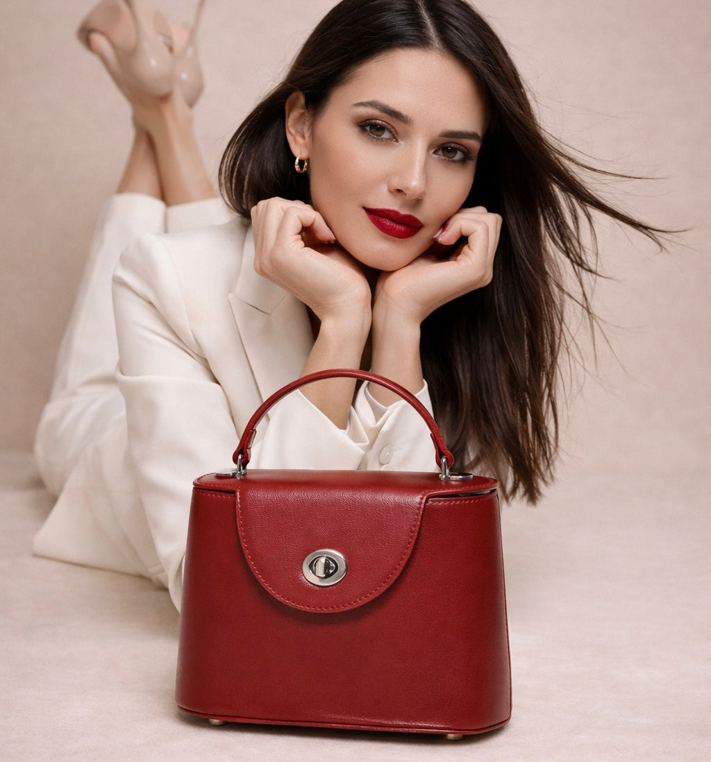 Sac à main Vanity Cuir Lisse Bordeaux _ SAKIWE