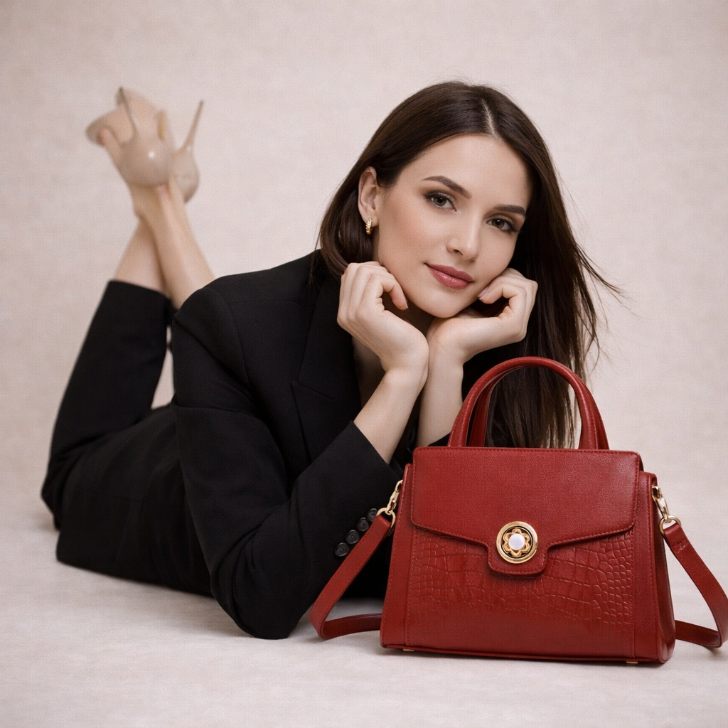 Sac à main cuir effet croco élégant — aura lux vue profil - Sakiwé