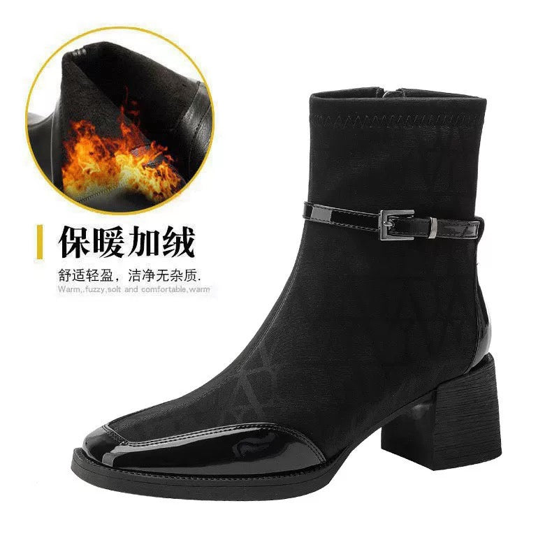 Bottines Cuir Laqué Bout Carré Femme Fatale vue 8 - Sakiwé