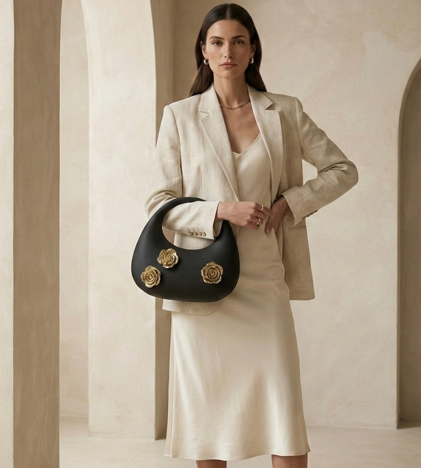 Sac à main intemporel à fleurs or en métal _ SAKIWE