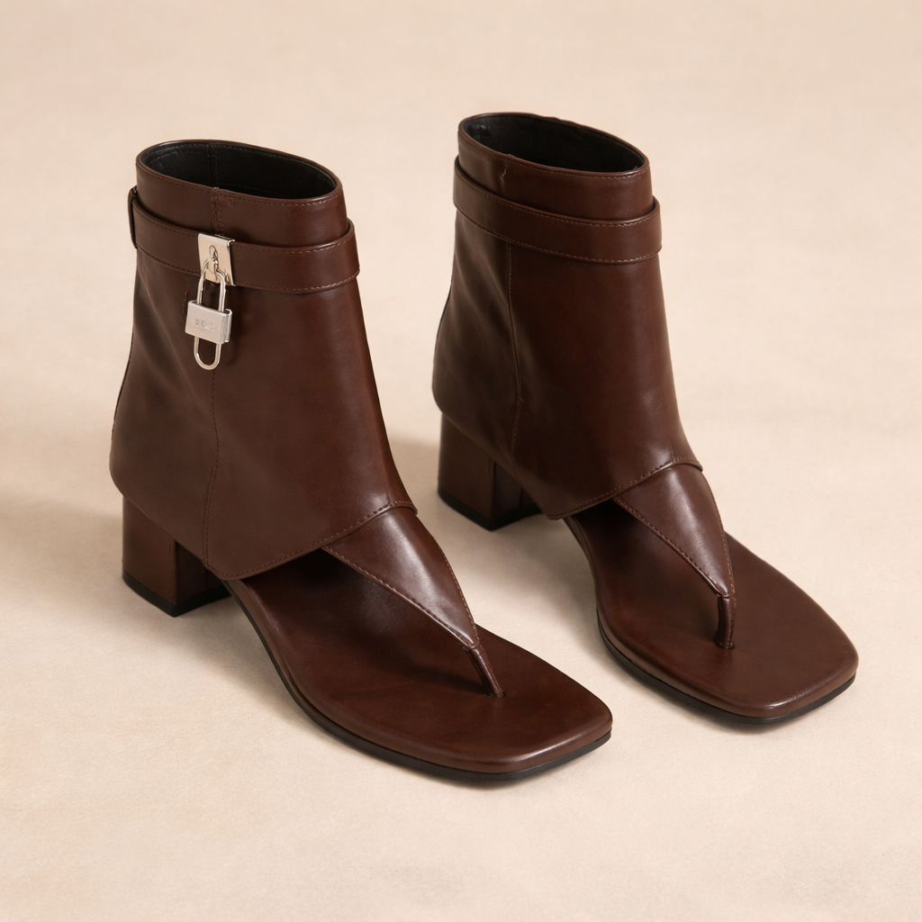 Sandales Cuir Confort Montantes Marron Taille 35 — SAKIWE