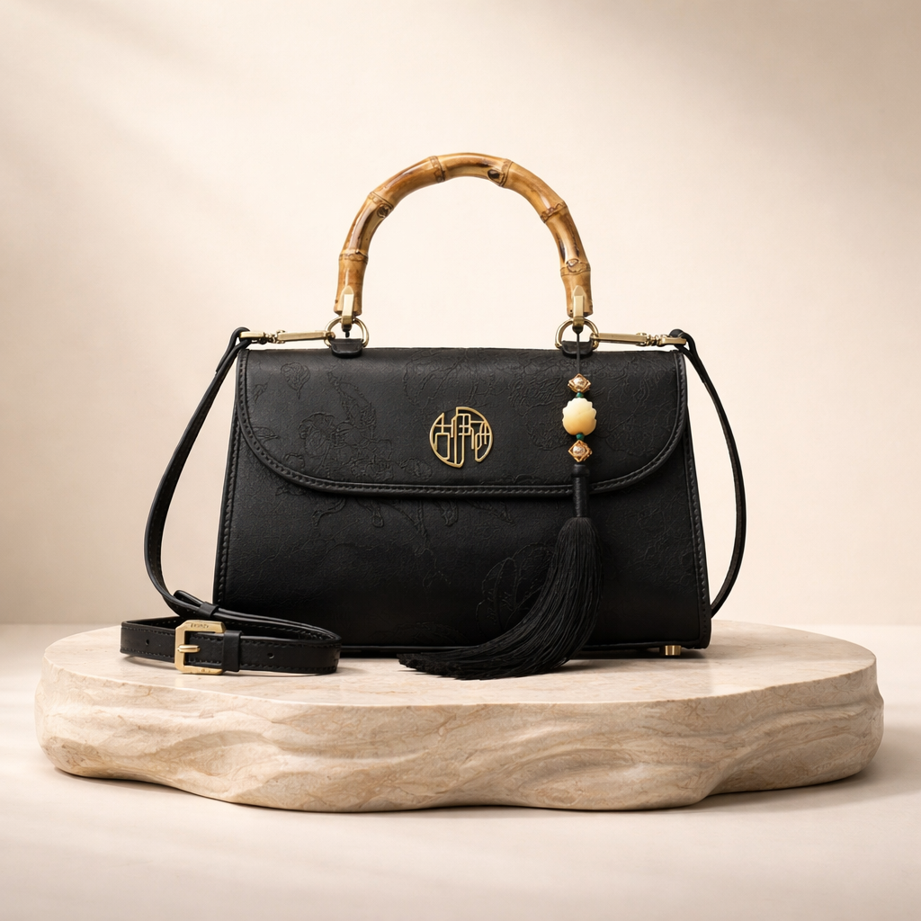 Sac à main noir en cuir embossé Édition premium _ SAKIWE