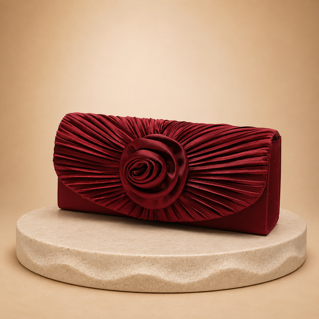 Pochette plissée noir rouge à fleur