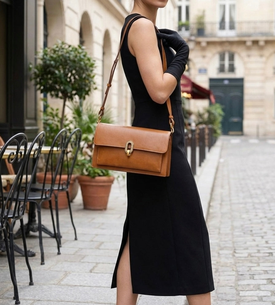 Sac à Main Cuir Pleine Fleur Signature vue profil - Sakiwé