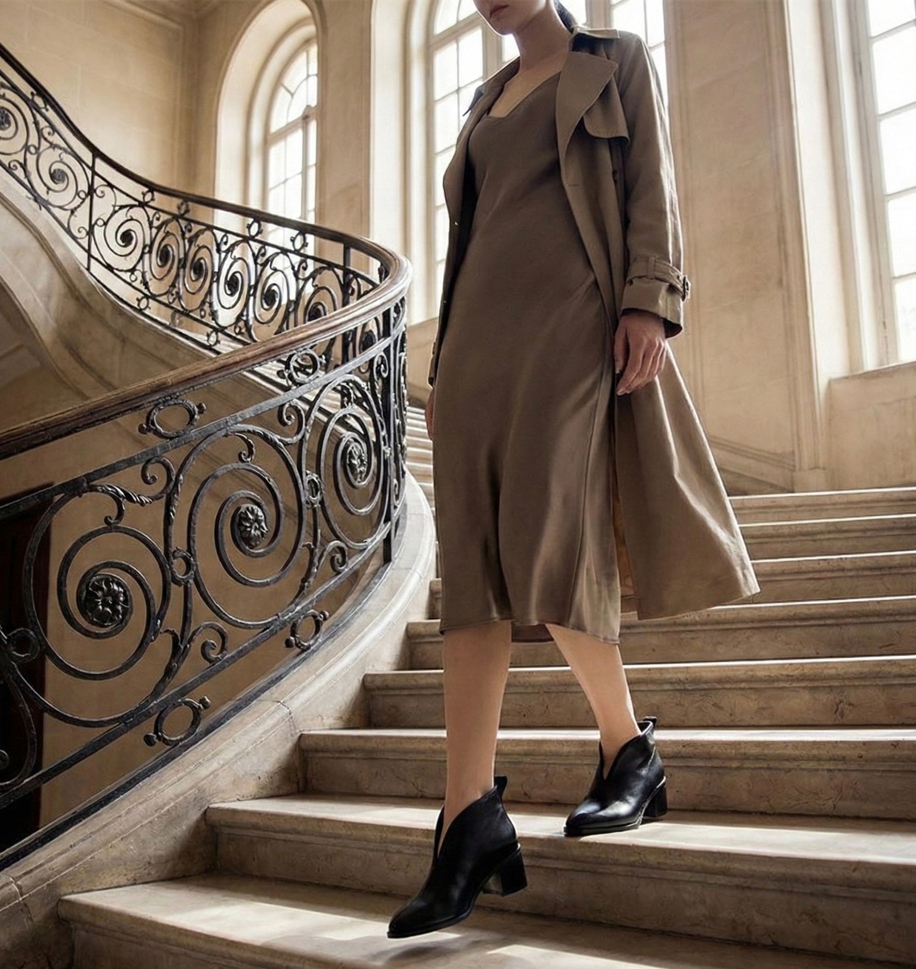 Bottines en Cuir à Talon Carré – Élégance Moderne & Confort V-cut