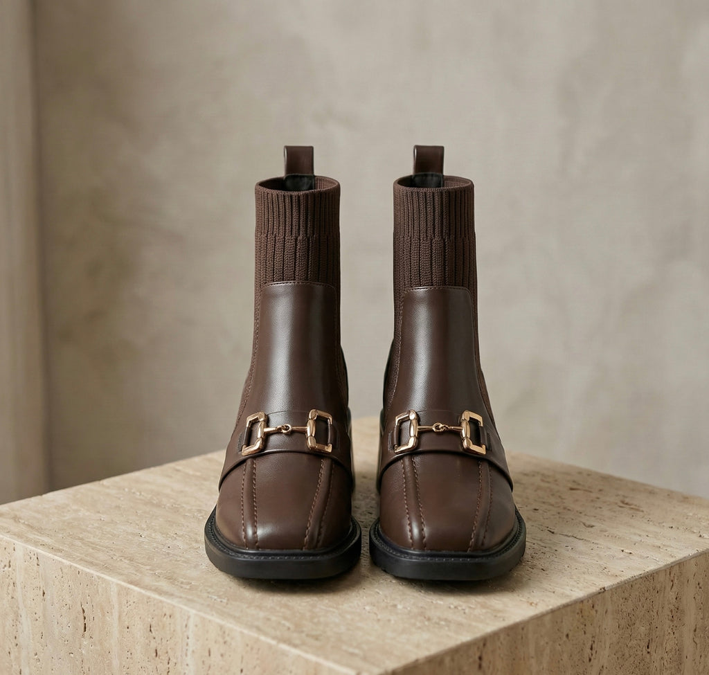 Bottines Cuir Talon Carré Mors vue 6 - Sakiwé