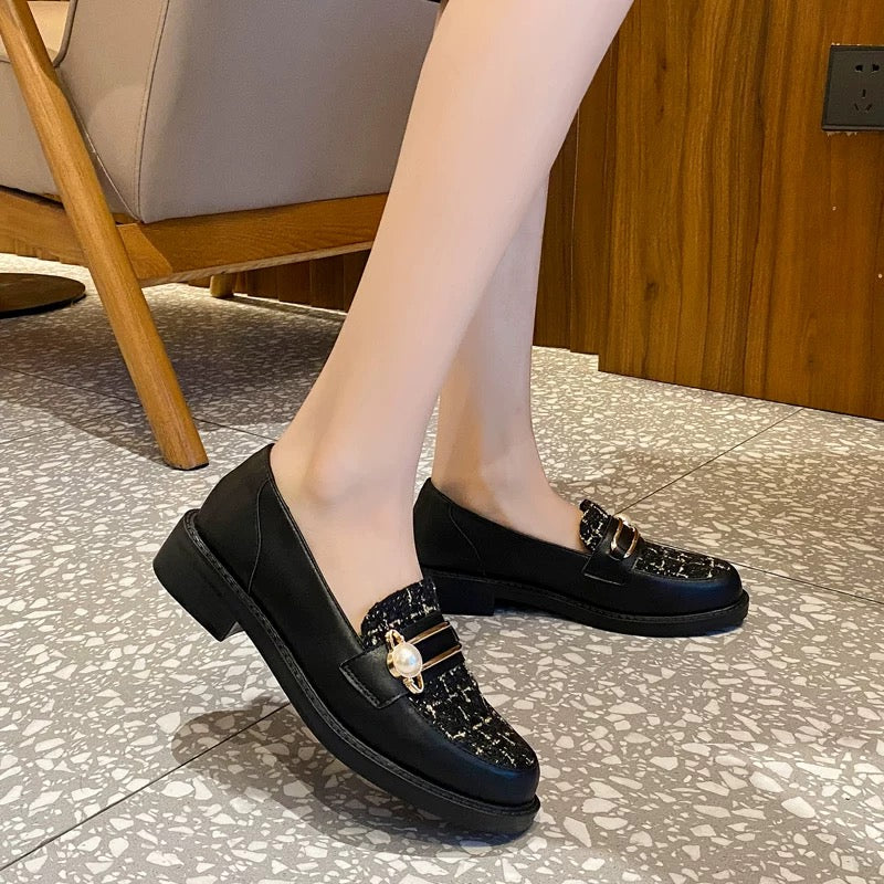 Mocassins Saki Couture Bi-Matière à Détail Perle