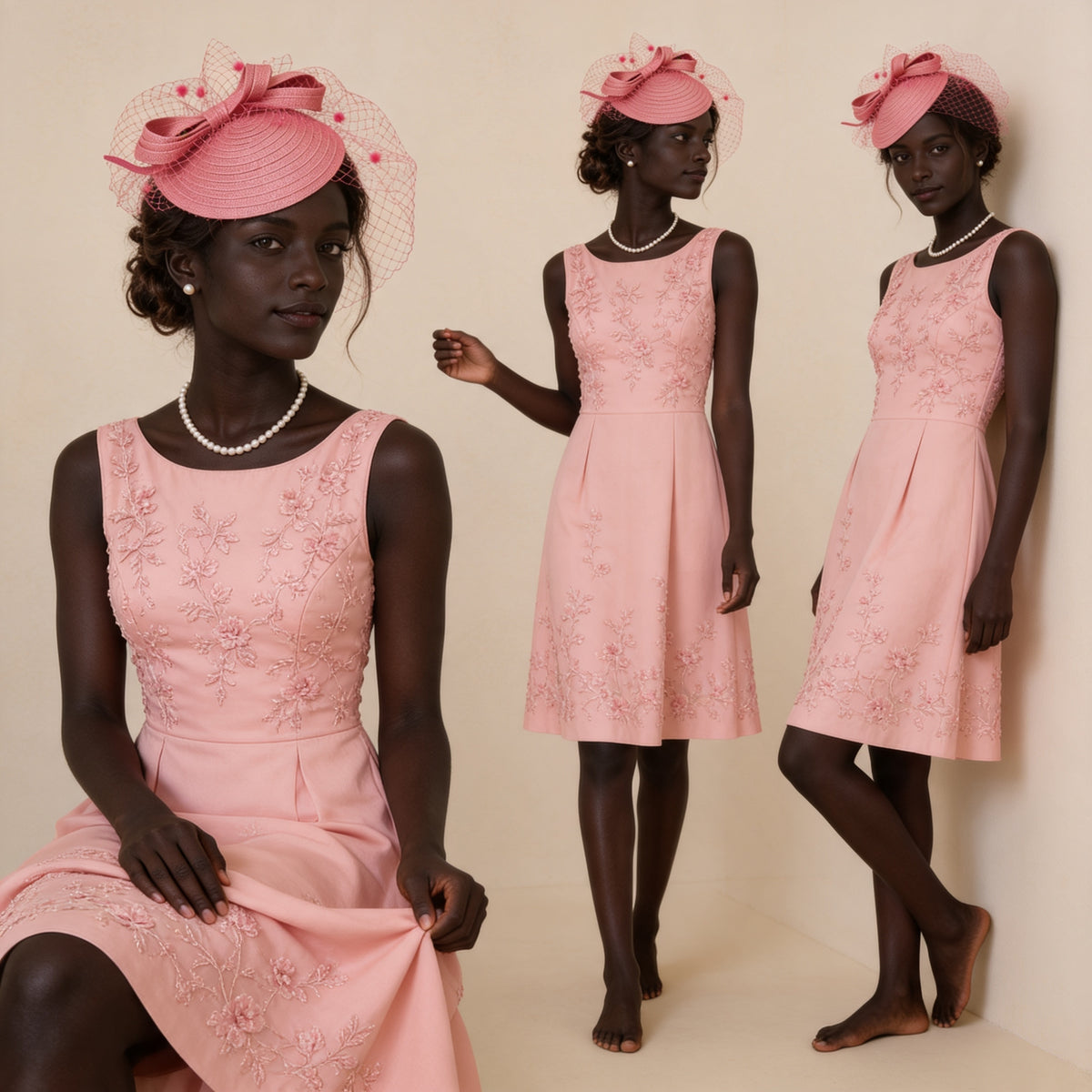 Bibi rose à nœud et voilette – Rose Élégance
