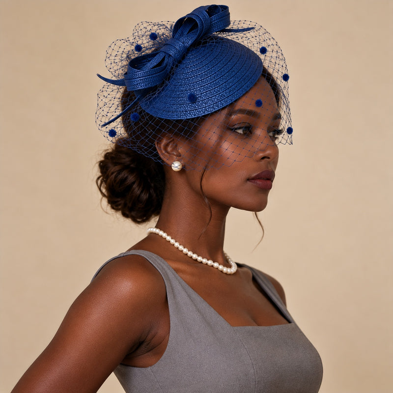 Bibi bleu marine à nœud et voilette – photo 2