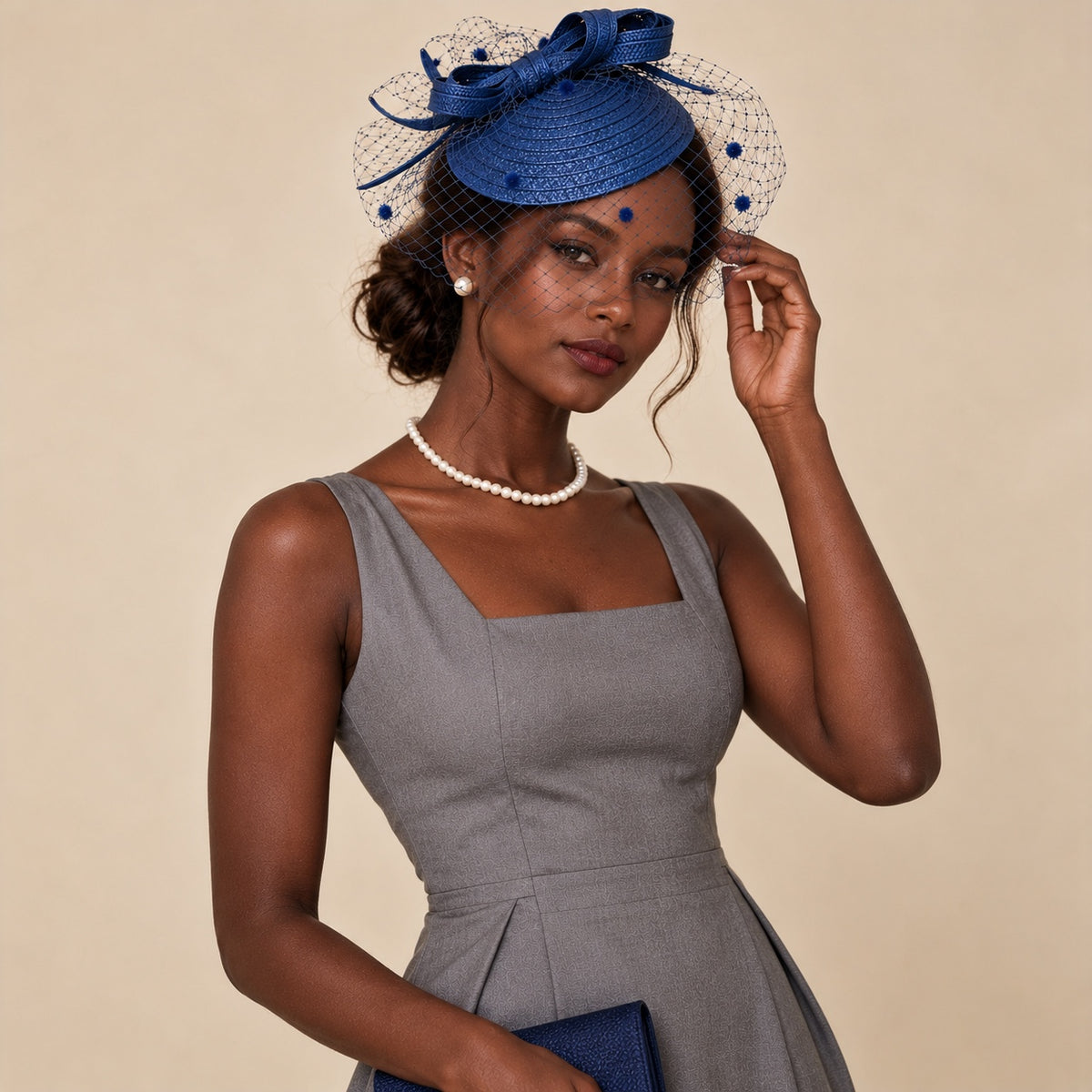 Bibi bleu marine à nœud et voilette – photo 4