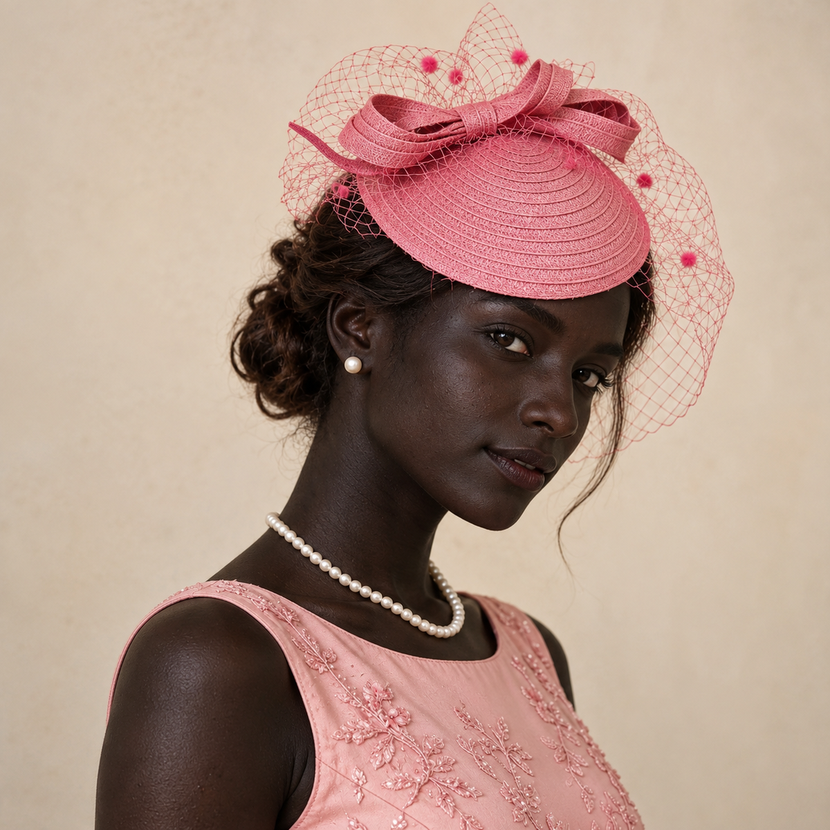 Bibi rose à nœud et voilette – posture 1