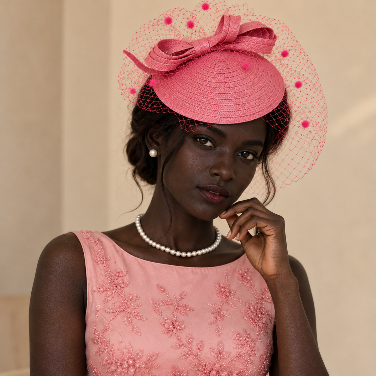 Bibi rose à nœud et voilette – posture 3