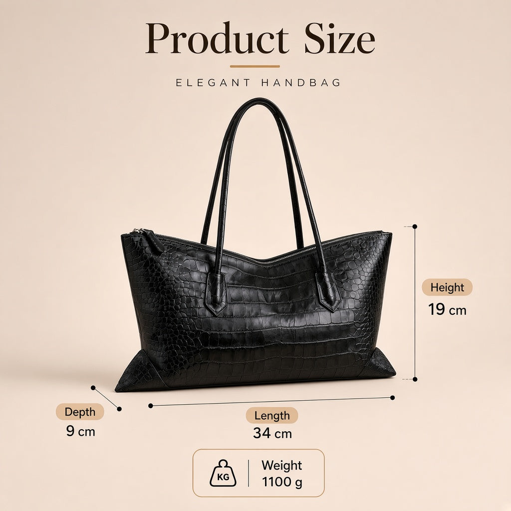 Sac cabas allongé en cuir de vachette - Product Size : 34 x 9 x 19 cm, 1100 g