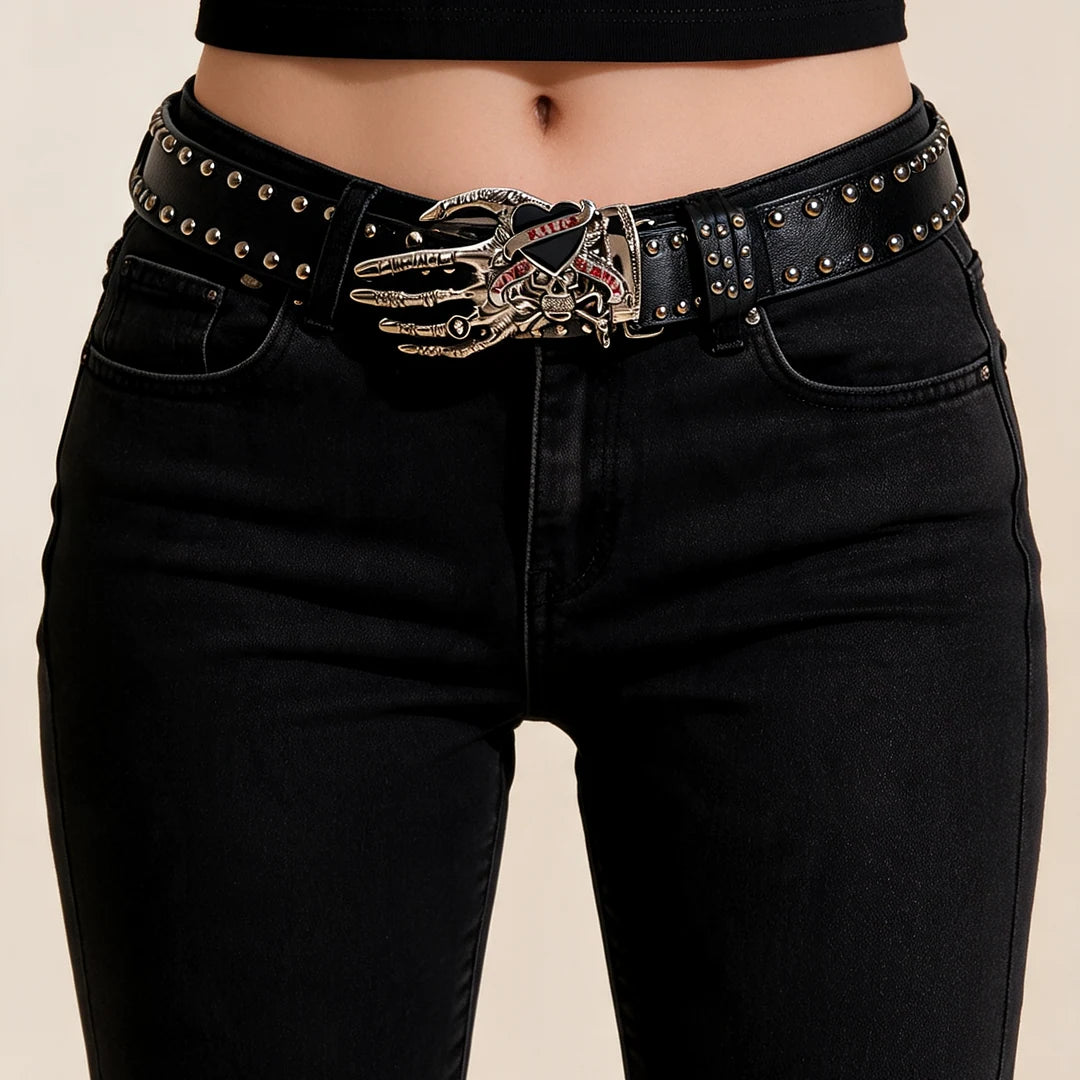 Ceinture cloutée boucle skull dragon vue portée face Image