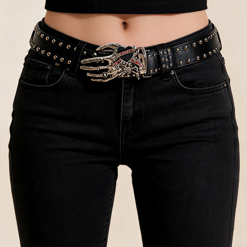 Ceinture cloutée boucle skull dragon vue portée face