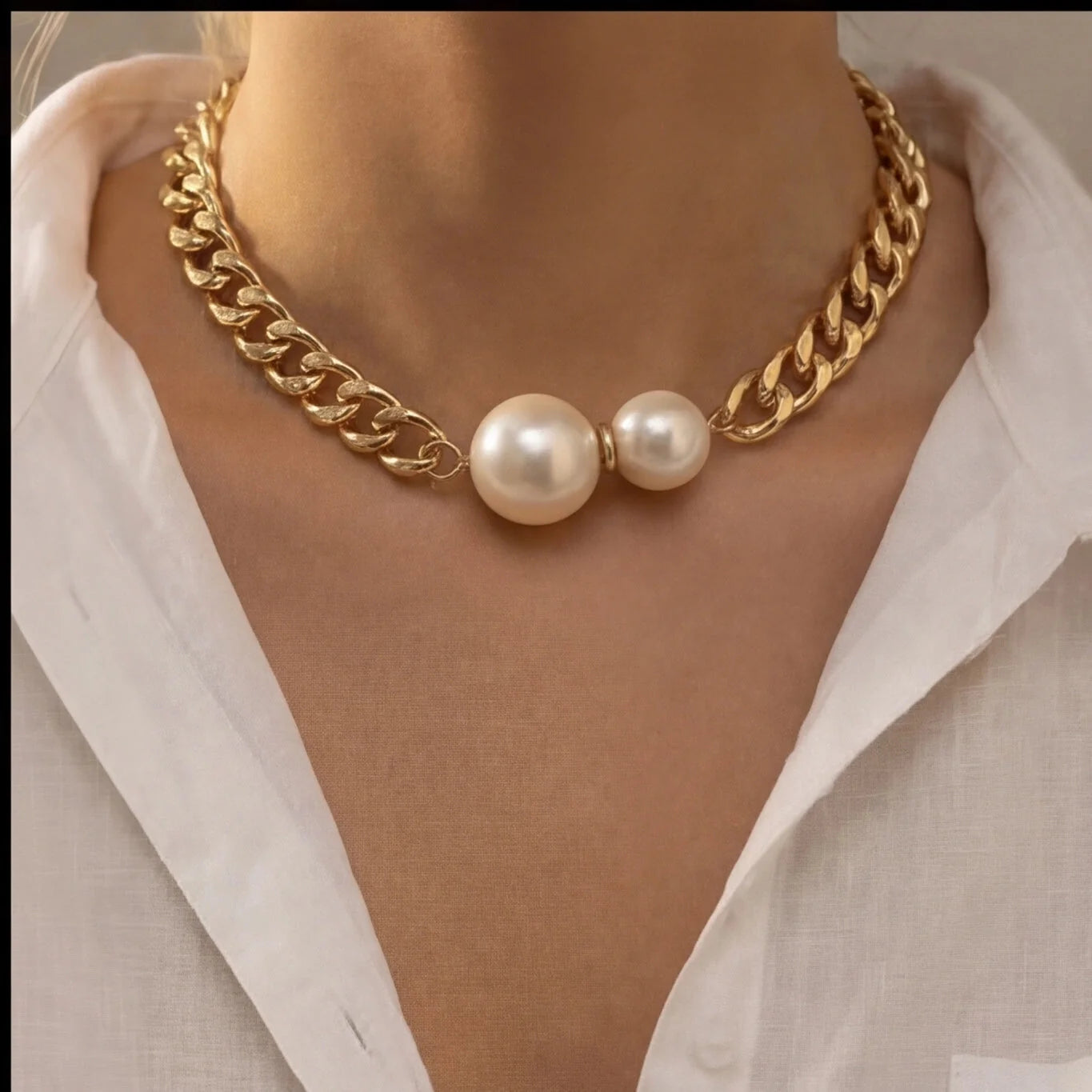Collier Duo de Perles Minimaliste — vue 2 Image