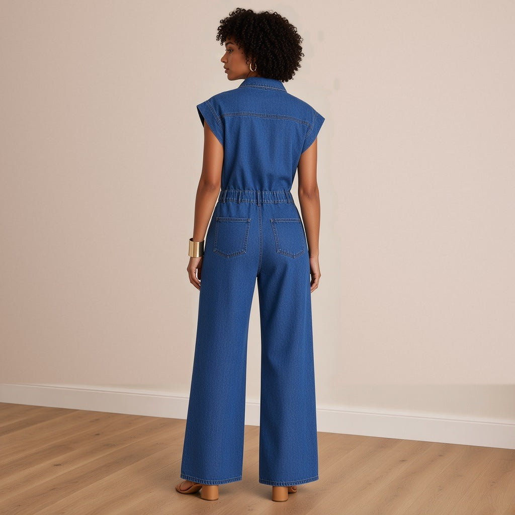 Combinaison en jean bleu, vue de dos – SAKIWÉ