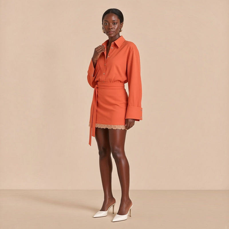 Ensemble orange corail, vue de trois quarts
