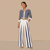 Ensemble chemise rayée et pantalon large à bandes avec ceinture