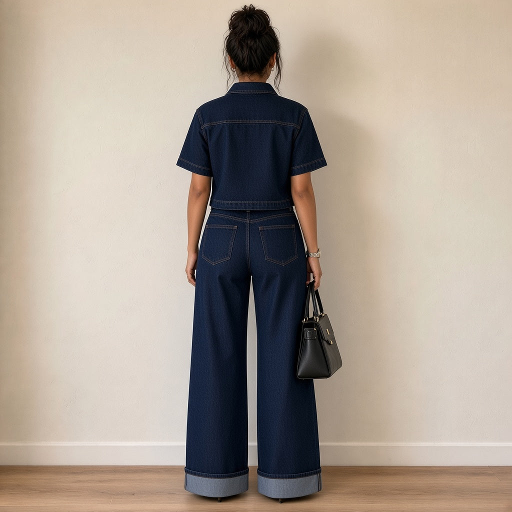 Ensemble en jean bleu foncé, vue de dos – SAKIWÉ