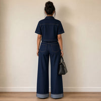 Ensemble en jean bleu foncé, vue de dos – SAKIWÉ