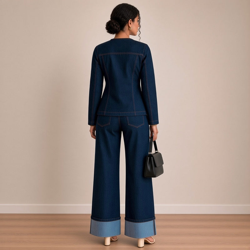 Ensemble en jean brut, vue de dos – SAKIWÉ