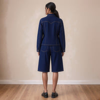 Ensemble en jean brut veste cintrée et bermuda, vue de dos – SAKIWÉ