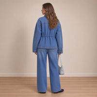 Ensemble en jean veste à coulisse, vue de dos – SAKIWÉ