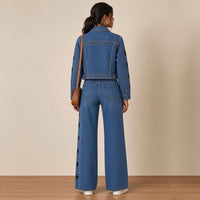 Ensemble en jean veste cloutée à étoiles, vue de dos – SAKIWÉ