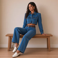Ensemble en jean veste ultra-courte et jean large porté assise – SAKIWÉ