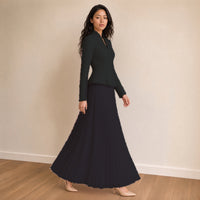 Ensemble veste cintrée en dentelle perlée et jupe longue plissée, noir, en marchant – SAKIWÉ
