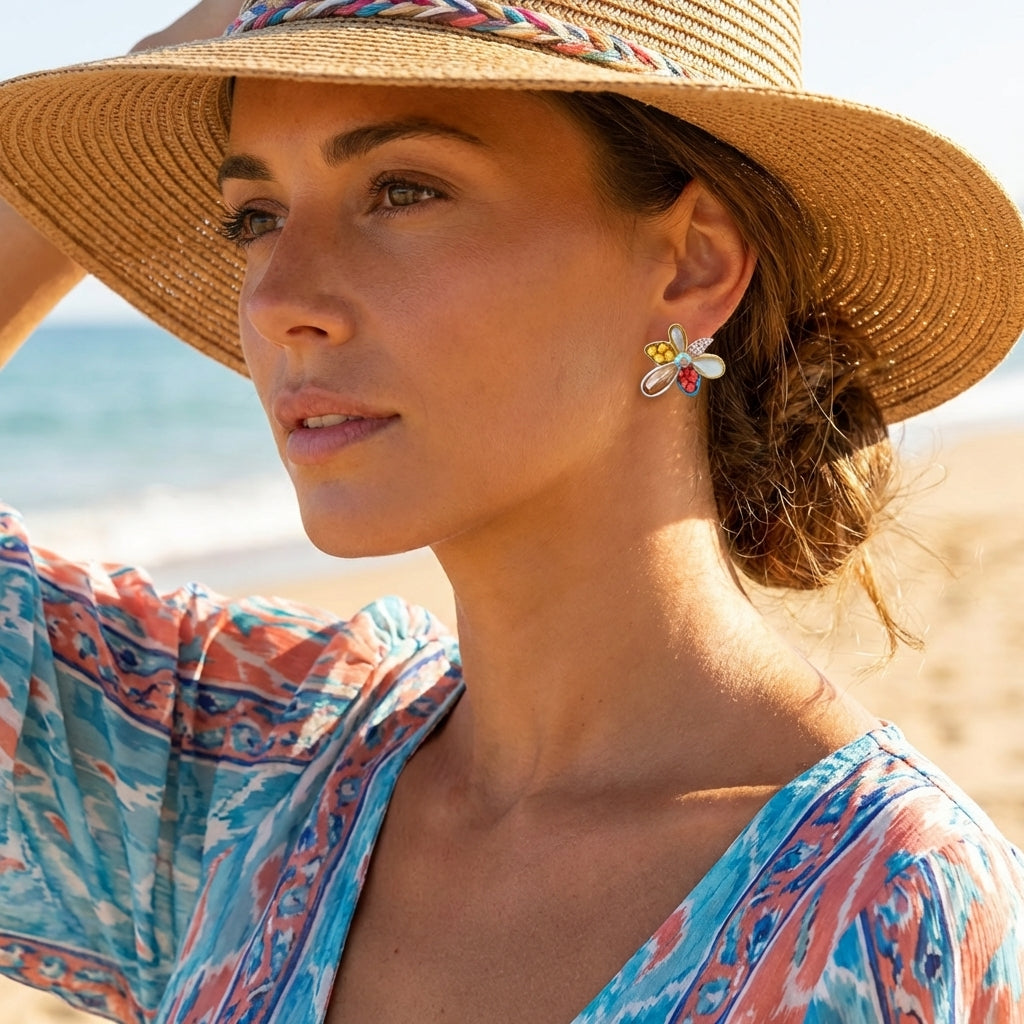 Boucles d'Oreille Cuir Minimaliste vue profil - Sakiwé