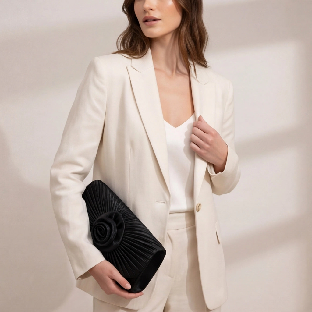 Pochette plissée noir rouge à fleur