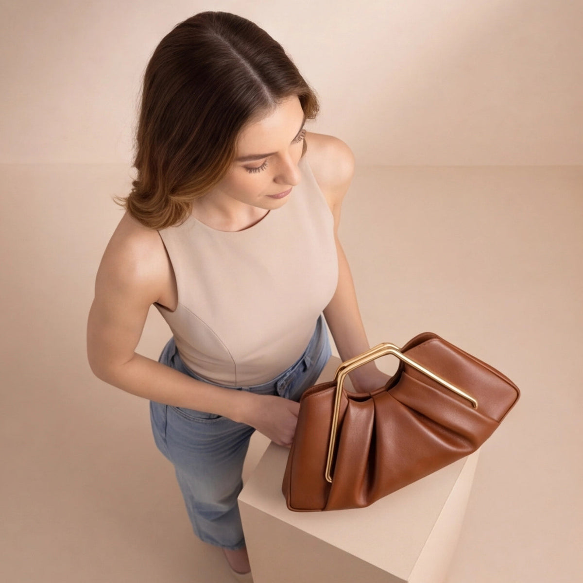 Pochette compacte effet cuir
