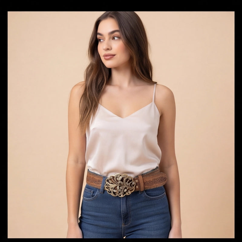 Ceinture taille haute accent dore