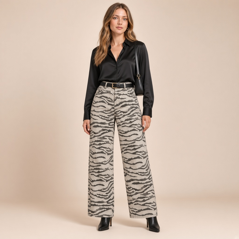 Jean large à motif animal – vue de face