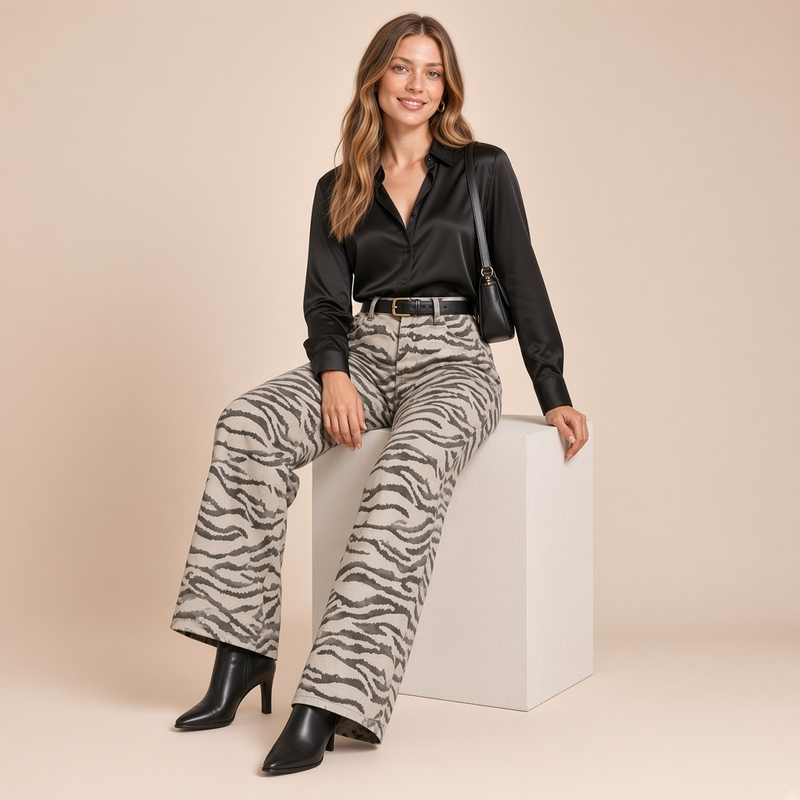 Jean large à motif animal – assise