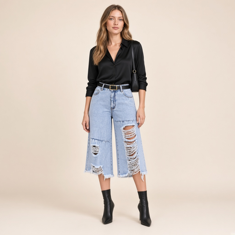 Jean mi-court style destroy – vue de face