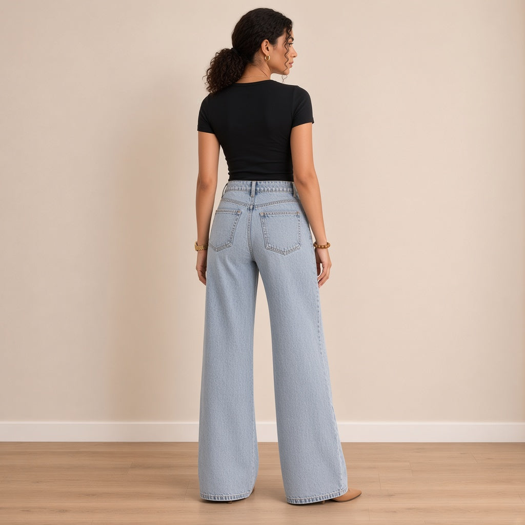 Jean large bleu clair, vue de dos – SAKIWÉ