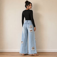 Jean large bleu clair déchiré, vue de dos – SAKIWÉ