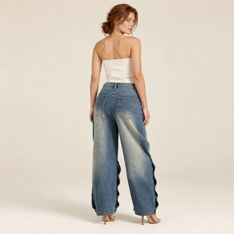Jean large bleu vintage, vue arrière du pantalon