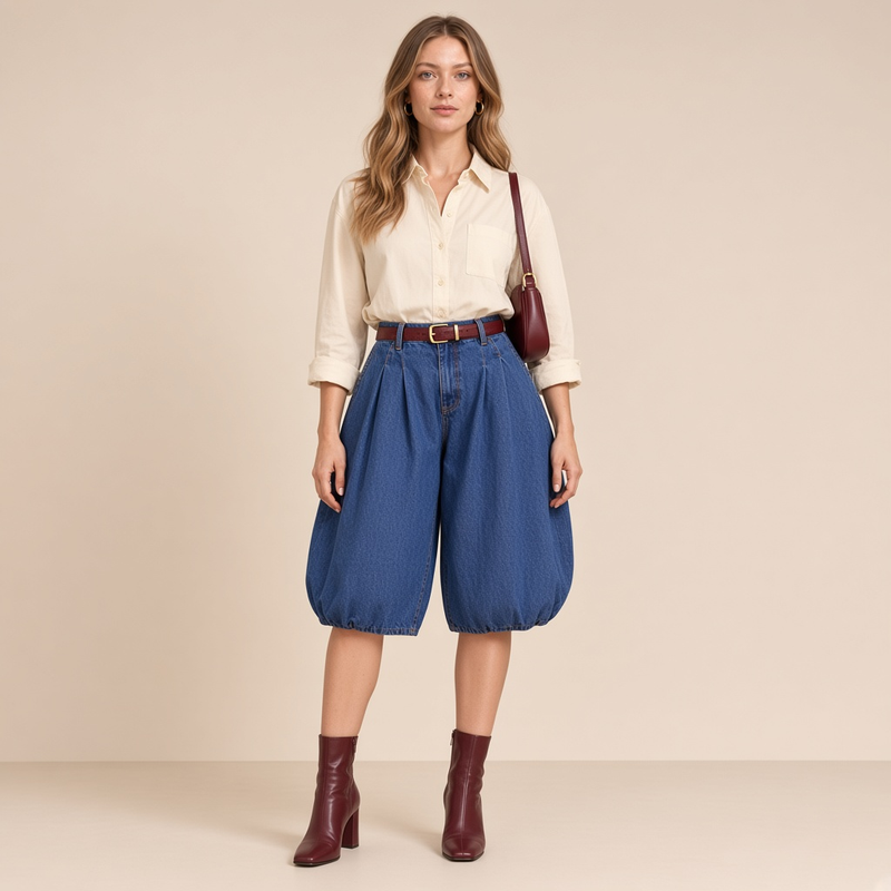 Jean short ballon style bermuda – vue de face