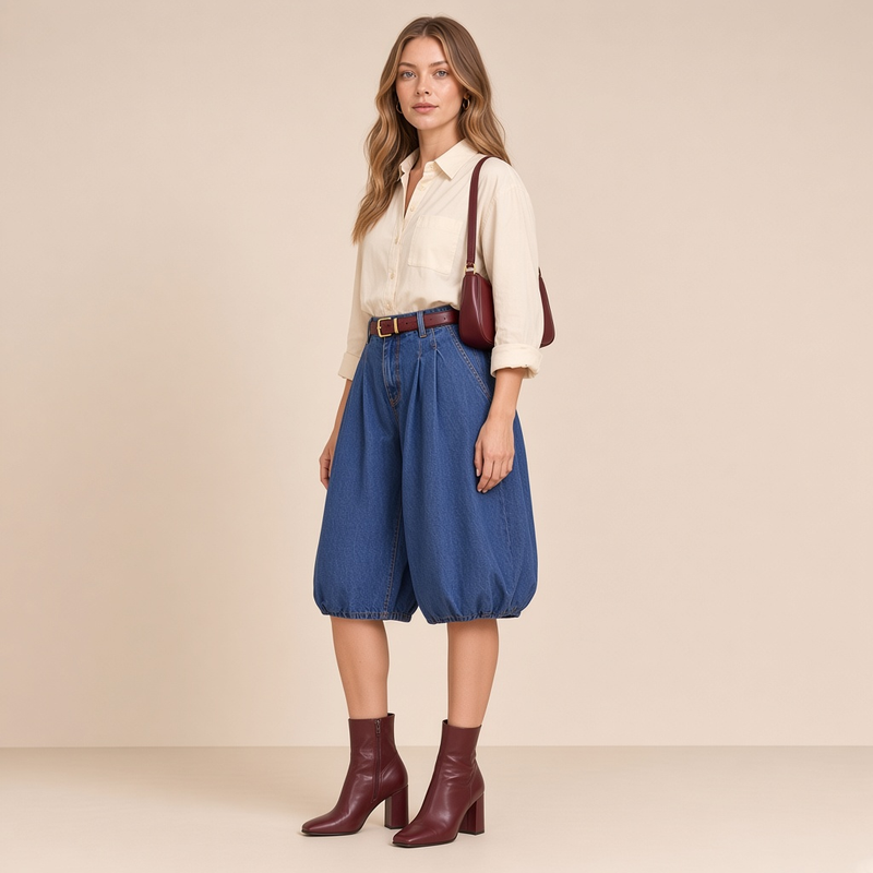 Jean short ballon style bermuda – vue trois-quarts