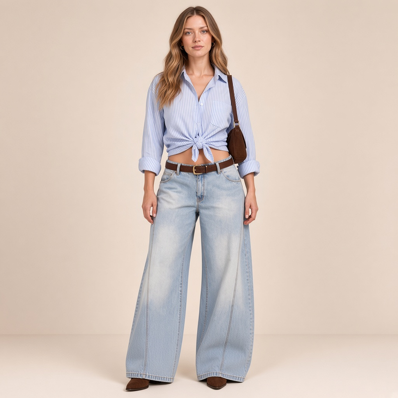 Jean bas large, taille basse – vue de face