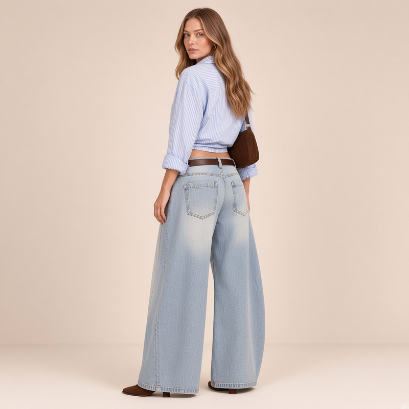 Jean bas large, taille basse – vue de dos